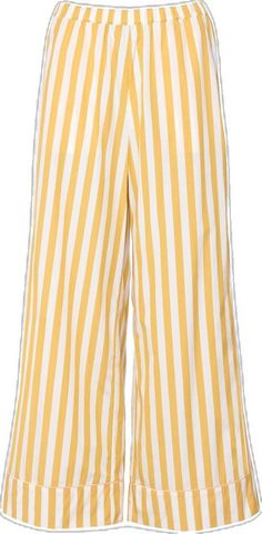 Trendy Yellow Wide-leg Bottoms, Fitted Yellow Wide-leg Bottoms, Yellow High-waist Bottoms With Elastic Waistband, Vintage Yellow Wide-leg Bottoms, Yellow Full-length Pants With Elastic Waistband, Printed Trousers, Stripe Print, Trousers, Yellow