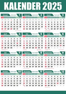 a green and red calendar for the german language, with holidays written in english on it