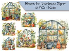 watercolor greenhouse clipart 10 pieces