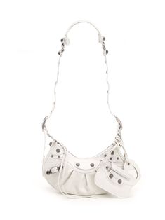 White "Arena" lambskin "Le Cagole XS" shoulder bag from Balenciaga featuring an adjustable shoulder strap, a top zip closure, and an heart frame removable mirror. Balenciaga Shoulder Bag White, Chunky Jewelry, Heart Frame, Balenciaga Bag, Cornice, Bag For Women, Rebecca Minkoff Hobo, Cross Body, Balenciaga