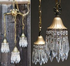 an old fashioned chandelier with glass drops hanging from it