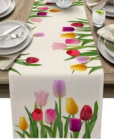 Bellevue Table Runner Wedding Runner, Tulip Table, Table Flag, Tabletop Accessories, Spring Table, Spring Tulips, Outdoor Dining Furniture, Leaf Table, Furniture Dining Table