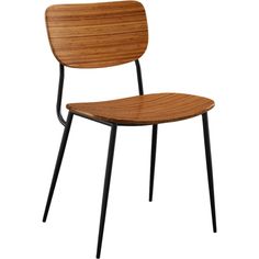 a wooden chair with black legs on a white background