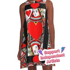 a woman in a dress with hearts on it and the words support independent artists above her