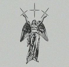 an angel with two crosses on it's back and the word jesus above it