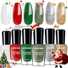 Morovan Christmas Nail Polish Set: Glitter Red Green Gold Silver Winter Fingernail Polish Kit Regular Air Quick Dry Nail Polish Pack for Holiday Party Gift Christmas Nail Polish, Quick Dry Nail Polish, Dry Nails Quick, Fingernail Polish, Holiday Packing, Holiday Party Gift, Luxury Nails, Christmas Nail