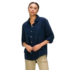 The Cali1850 womens button down linen shirts is made from 55% Linen 45% Viscose fabric. The premium lightweight quality linen fabric feels comfortable on the skin. Made to let you move freely and comfortably, these long-lasting durable relaxed linen shirts will last through multiple washes and wears for many years to come. Size: L.  Color: Blue.  Gender: female.  Age Group: adult. Collared Blouse, Linen Shirts, Navy Linen, Viscose Fabric, Casual Everyday, Blue Gender, Linen Pants, Women's Casual, Linen Shirt