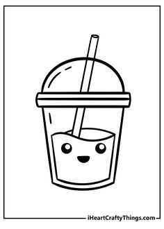 a drink with a straw in it coloring page