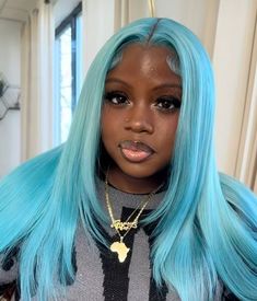 Black Girls With Colored Hair, Sew In With Color, Colored Wigs On Dark Skin, Blue Lace Wig, Natural Hair Journey Tips, Blue Skin, Frontal Wig Hairstyles, Creative Hair Color, Dyed Hair Inspiration