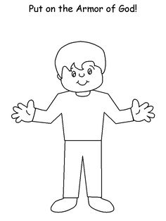 a coloring page with an image of a boy in the middle and words put on the armor of god