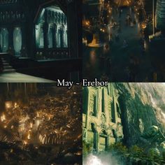 three different scenes from the movie, may - erebor and an image of a castle