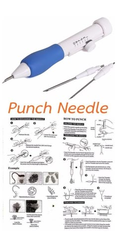 an instruction poster with instructions for how to use the punch needle, and other tools