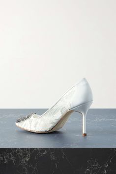 MANOLO BLAHNIK Hangisi 90 embellished corded lace pumps | NET-A-PORTER Elegant Wedding Heels With Lace Trim, Elegant Wedding Shoes With Lace Trim, Elegant Lace Wedding Shoes Almond Toe, Luxury White Wedding Shoes For Reception, Elegant Heels With Lace Trim, Elegant Embellished Heels For Ceremony, Elegant Fitted Heels With Lace Trim, Elegant Heels With Lace Trim And Fitted Design, Elegant White Lace Wedding Shoes