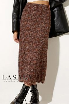 Lasaky - Chic Autumn Floral Print High-Waist Asymmetrical Net A-Line Skirt Midi Rok Outfit, Midi Rock Outfit, Midi Skirt Brown, Long Floral Skirt, Chic Autumn, Midi Skirt Outfit, Rock Outfit, Aline Skirt, Long Skirts For Women