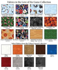 the color scheme for fabrics in the love of the game collection, including basketballs