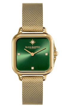 Sparkling crystal hour markers enhance the polished look of this bracelet watch inspired by the historic landscape of London. 28mm case; 14mm band width Deployant clasp closure Quartz movement Mineral crystal face Stainless steel Imported Elegant Green Diamond Watch For Formal Occasions, Elegant Green Watch With Metal Dial, Elegant Green Watch Accessories, Elegant Green Watch With Polished Finish, Elegant Green Watches With Polished Finish, Kosher Food, Food Production, Lace Jewelry, Olivia Burton