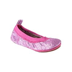 Yosi Samra Kids Fuchsia Glitter Ballet Flats. Fun sparkle glitter fuchsia ballet flat with rubber sole, elastic band and soft lining. Runs Small Size 2 up. Hot Pink Glitter