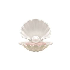 a white shell with a pearl in it on a pink base, against a white background