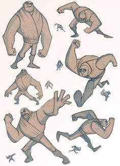 an image of cartoon character poses in various poses for animation art work on white paper