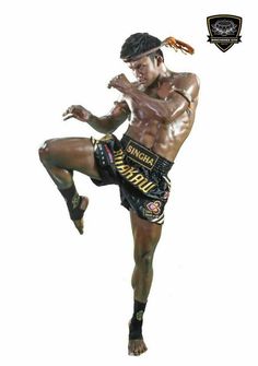 a man with no shirt on kicking a kick in front of a white background,