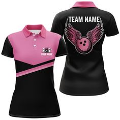 Strike a pose in our stylish Bowling Shirt – where comfort meets cool! 🎳 Elevate your game with this sleek design, perfect for rolling strikes and turning heads. Whether you're a casual bowler or a seasoned pro, our shirt adds a dash of flair to every frame. Let the good times roll! Pink Sublimation Print Tops For Sports Events, Pink Moisture-wicking Golf Top, Pink Tops With Team Name For Team Events, Pink Team Name Tops For Team Events, Fitted Pink Tops For Sports, Fitted Pink Tops For Sports Events, Fitted Pink Sporty Polo Shirt, Sporty Pink Polo Collar Top, Pink Short Sleeve Tops With Team Name