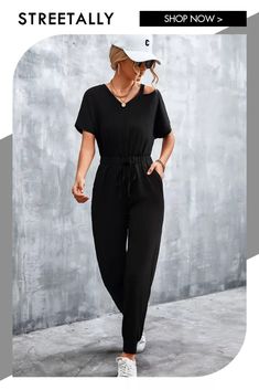 Summer New V-neck Sexy Off-the-shoulder Casual Suit Jumpsuits Chic Short Sleeve Solid Color Sets, Casual Off-shoulder Sets, Casual Black Off-shoulder Jumpsuit/romper, Casual Black Off-shoulder Jumpsuit, Suit Jumpsuit, Jumpsuit Summer, Pants Style, Pants Suit, Casual Suit