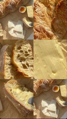 several different pictures of bread and cheese