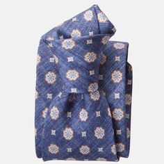 Blue Medallion Italian Silk Tie Luxury Blue Silk Ties, Square Scarf Tying, Medallion Print, Luxury Ties, Long Silk Scarf, Medallion Pattern, The Gentleman, Dyeing Techniques, Mens Scarves