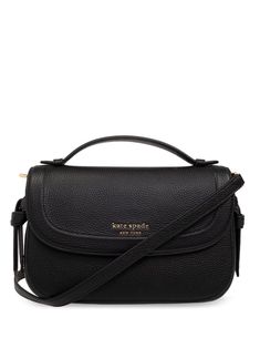 black calf leather grained texture knot detailing single top handle adjustable detachable shoulder strap logo print to the front slip pocket to the rear main compartment internal zip-fastening pocket full lining gold-tone hardware front flap closure with magnetic fastening Kate Spade Knott, Leather Cross Body Bag, Black Leather Crossbody Bag, Leather Cross, Work Bags, Black Cross Body Bag, Leather Fabric, Cross Body Bag, Kate Spade New York