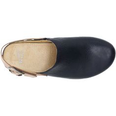 The Dansko Merrin is a casual women's leather open back clog mule with an adjustable heel strap to give you a secure fit. These Dansko Merrin Black Waxy Milled Leather Women's Shoes have the following features: Leather uppers Lined with a combination of leather and textile Soft Dri-Lex Eco linings for moisture management and odor control Patented stapled construction Chrome-free leather covered EVA footbed for cushioning and support Dual density Cork/EVA midsole Lightweight rubber outsole Heel H Leather Clogs With Leather Footbed And Flat Heel, Leather Closed Toe Mules With Rubber Sole, Closed Toe Mules With Buckle For Work, Closed Toe Mules With Buckle Closure For Work, Leather Mules With Rubber Sole And Closed Toe, Black Clogs With Leather Footbed For Work, Leather Sandals With Rubber Sole For Work, Slip-on Clogs With Leather Footbed For Work, Leather Slip-on Clogs With Buckle Closure