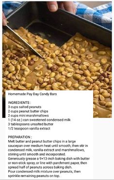 the recipe for homemade peanut butter candy bars is shown in an article about how to make it