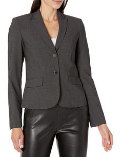 Calvin Klein's classic two-button blazer is a polished pick styled with a notched collar and two flap pockets at the front| Calvin Klein Aesthetic, Varsity Hoodie, Workwear Essentials, Versatile Wardrobe, Pretty Blouses, Large Sweaters, Womens Blazers, Calvin Klein Woman, Notched Collar