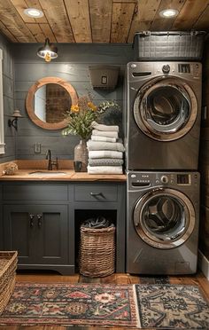 a washer and dryer in a small room