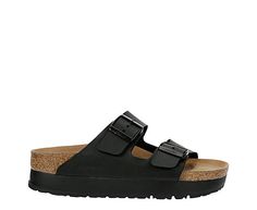 Papillio by Birkenstock Arizona Flex Platform Women s Sandal The classic Arizona Sandal gets an elevated update in the Papillio By BIRKENSTOCK Arizon Flex Platform womens Sandal. Featuring a Birko-Flor vegan leather upper with a comfy microfiber footbed lining, this Sandal still offers the pronounced arch support, roomy toe box, and deep heel cup you ve come to love. Two soft buckled straps provide an adjustable fit on that 30mm platform sole. Synthetic upper Slip-On Microfiber Classic Black Footbed Sandals For Beach, Classic Black Footbed Sandals With Round Toe, Black Birkenstock, Rack Room, Rack Room Shoes, Birkenstock Arizona, Arch Support, Birkenstock, Vegan Leather