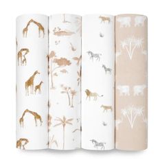 three sheets with animals on them in different colors and sizes, all lined up next to each other