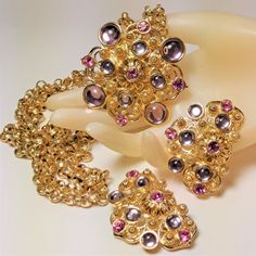 Vintage Jose Barrera 'Marbella' Necklace Earrings Set. Signed. Circa1990s. Flawless Pristine Condition. Elegant And Romantic Pinks And Lavenders. "Marbella' Is A Textured Baroque 3 Chain Strand 22" Inch Necklace With A 2.40" X 2.40" Inch Jeweled Medallion Center Clasp. Clip Earrings Are 2.00" X 1.30" Inches In Size. The Closure Is Secure And The Clips Are Snappy. Simply Gorgeous In Every Way. Please Feel Free To Contact Me With Any Questions. Thank You For Stopping By My Closet. Clip Earrings, Marbella, Necklace Earring Set, Necklace Earrings, Earrings Set, Womens Jewelry Necklace, Clip On Earrings, Earring Set, Vintage Jewelry