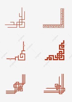 four different types of arabic calligraphy in red and white, with the letter e on each