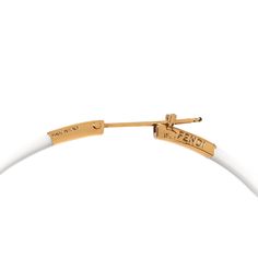 These are authentic FENDI Metal F is Fendi Large Enamel Hoop Earrings in White and Gold. This pair of large hoop earrings is enameled in white with a gold 'F' logo in the interior. Earrings White Gold, Large Hoop Earrings, Earrings White, Fendi, Hoop Earrings, White Gold, Gold, White