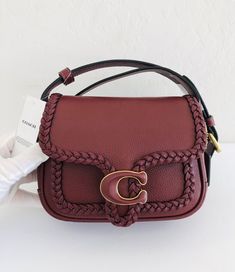 NWT Coach Tabby Leather Messenger 19 With Braid CJ837 - Brass/Wine | eBay Luxury Pebbled Leather Bags For Fall, Burgundy Leather Bag With Branded Hardware, Luxury Burgundy Bags For Fall, Chloe Bags Handbags, Coach Tabby, Coach Satchel, Structured Bag, Iphone Style, Signature Hardware