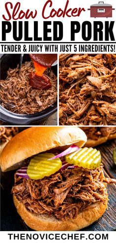 slow cooke pulled pork tender and juicy with just 5 ingredients