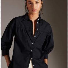 Nwt. Black Xs Everyday Black Shirt With Button Cuffs, Black Buttoned Shirt For Daywear, Everyday Black Blouse With Button Closure, Black Xs, Button Downs, Anthropologie, Top Blouse, Blouses, Womens Tops