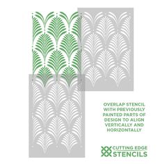 the stencil pattern is designed to look like an art deco wallpaper, and has