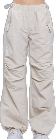 Spring Nylon Straight Leg Bottoms, Stretch Wide Leg Nylon Cargo Pants, Stretch Nylon Wide Leg Cargo Pants, Sporty Beige Nylon Bottoms, Spring Beige Nylon Bottoms, White Nylon Bottoms With Pockets, Spring Nylon Bottoms With Pockets, White Nylon Long Pants, Fitted Utility Nylon Bottoms