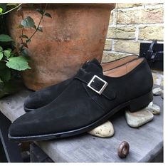 Upper+Real+Leather Inner+soft+leather Sole:Leather Gender:Male Heel:Leather Totally+Hand+stitched Manufacturing+time+7-10+business+days If+you+can’t+find+your+Size/Color+just+send+us+message+we+will+make+for+you. Black Monk Strap Shoes, Black Monks, Black Formal Shoes, Suede Shoes Men, Men Office, Dress Shoes For Men, Black Suede Shoes, Fantastic Shoes, Monk Strap Shoes