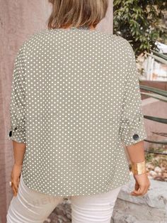 EMERY ROSE Plus Size Polka Dot Printed Round Neck Button Decor Casual Shirt | SHEIN USA Button Decor, Polka Dot Print, Plus Size Blouses, Kids Beachwear, Casual Shirt, Dot Print, Plus Size Tops, Fashion Online Shop, Plus Clothing