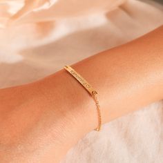 "Elevate your gifting with our 925 sterling silver gold plated personalized bracelets. Engraved with your name, initial, or a special date, they're more than just jewelry - they're a heartfelt, personalized gift for her, a constant reminder of your unique connection and thoughtfulness #YOU MAY LIKE THIS silver bar cotton bracelet https://www.etsy.com/listing/1492776594/silver-bar-cotton-bracelet-best-gift Heart Charm Bracelet https://www.etsy.com/listing/1483035072/heart-charm-bracelet-custom-en Personalized Name Bracelet For Everyday Use, Personalized Name Bracelet For Everyday, Customizable Yellow Gold Name Bracelet, Customizable Yellow Gold Name Bracelet Gift, Mother's Day Yellow Gold Name Bracelet, Gold Sterling Silver Name Bracelet For Gift, Gold Sterling Silver Name Bracelet For Mother's Day, Gold Sterling Silver Name Bracelet As Gift, Everyday Name Bracelet For Valentine's Day