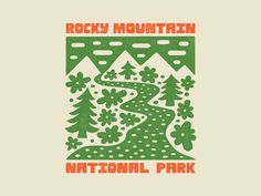 the rocky mountain national park logo with trees and flowers in green on a beige background