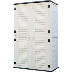 a large white storage cabinet with two doors