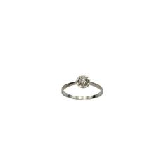 Antique engagement ring made of 0.750 white gold  Made in France in the early 20th century.  The classic, delicate shape of the ring with a diamond embedded in an openwork crown makes it timeless and makes it current in style.  High-quality diamond color/clarity I/SI1  Ring size 26 (66)  Item weight: 2.57 cm Delicate White Gold Diamond Cut Ring, Silver Solitaire Diamond Ring In 14k White Gold, Delicate White Gold Diamond Ring With Single Cut Diamonds, Delicate White Gold Diamond Ring With Center Stone, Delicate White Gold Rings With Center Stone, Classic White Gold Diamond Ring With Single Cut Diamonds, Timeless White Gold Diamond Ring With Single Diamond, Timeless White Gold Single Diamond Ring, Platinum White Gold Rings With Single Diamond