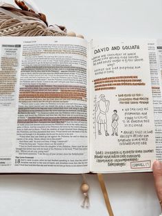 an open bible with the words david and goliath written in latin on it